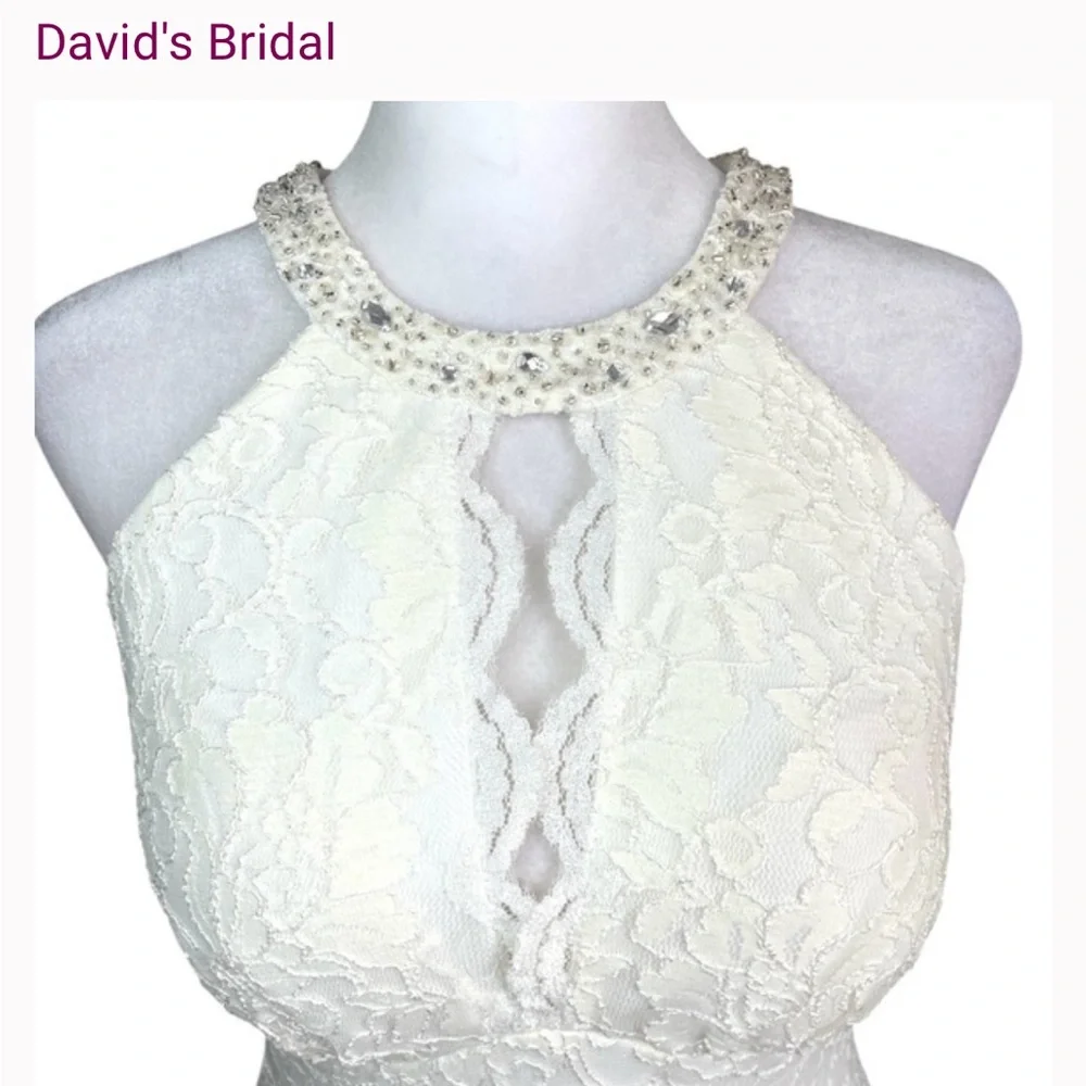 NWT David's Bridal White Lace Embellished Keyhole Sheath Halter Dress wedding - Picture 3 of 11